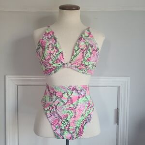 Asos Snake Bikini Size 4 10 Mix And Match High Waist Bottoms Knot Bandeau Top